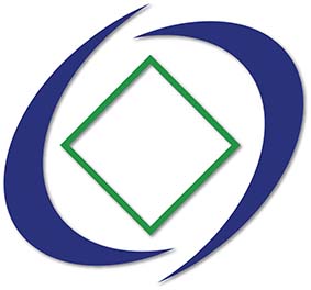 Zwei schräge blaue Kreise mit grüner Raute in der Mitte